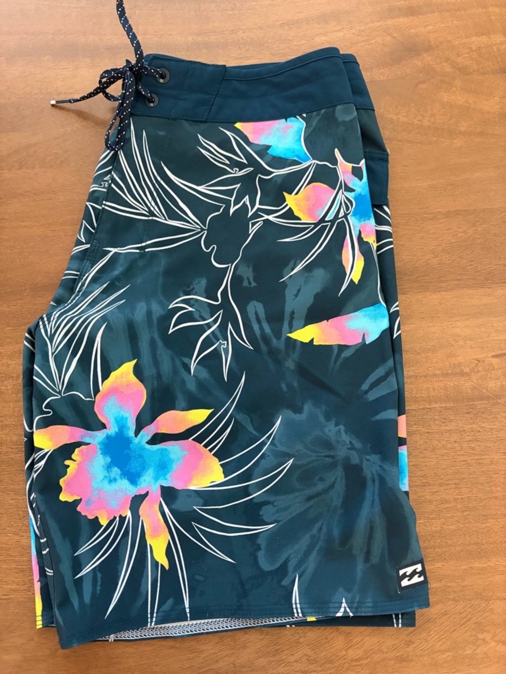 Billabong Teal Floral Recycler Sundays Airlite Board Shorts with Neon Accents
